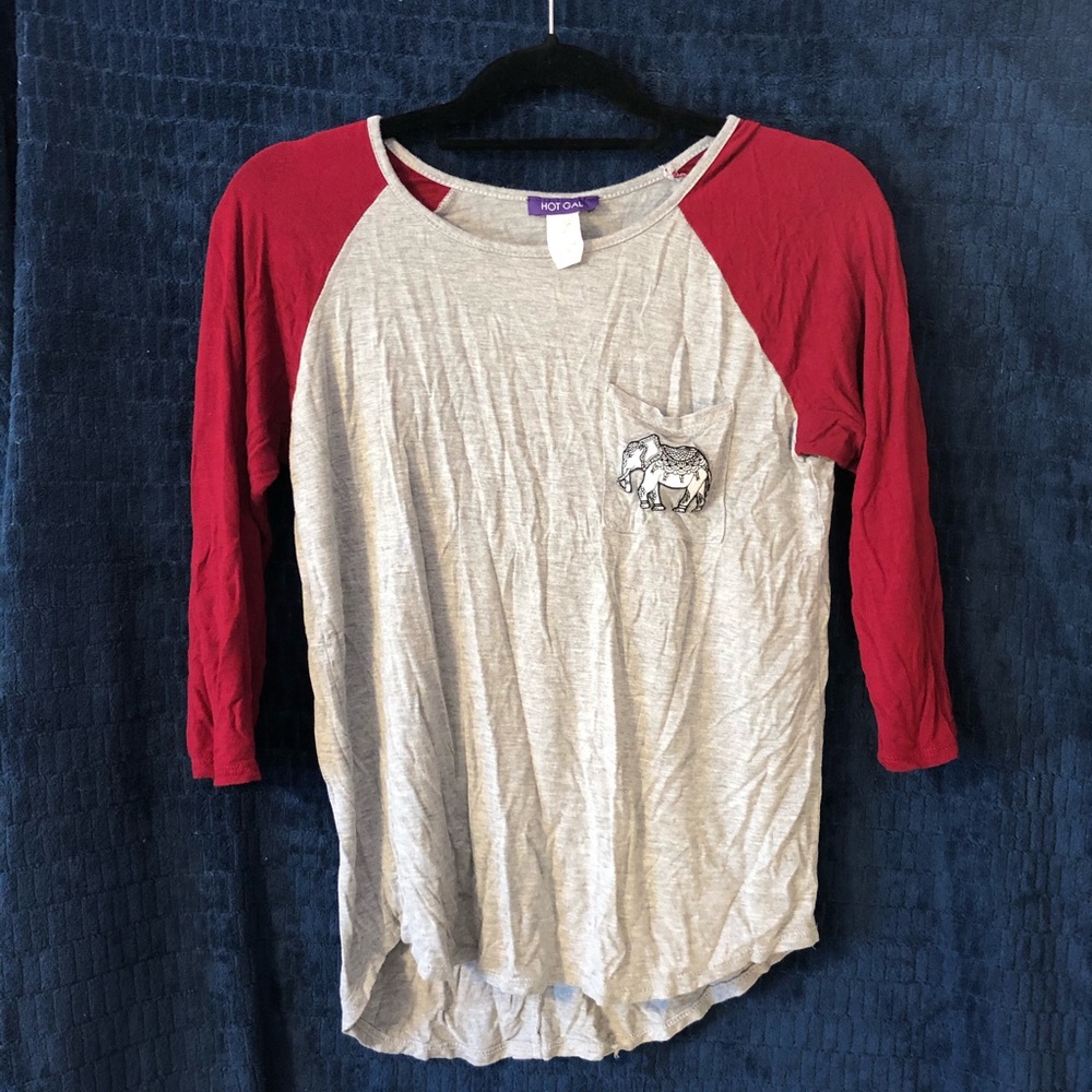 3/4 sleeve shirt elephant on pocket